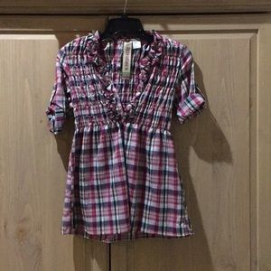 NWOT Fresh Brewed Plaid Blouse w/ Ruffles